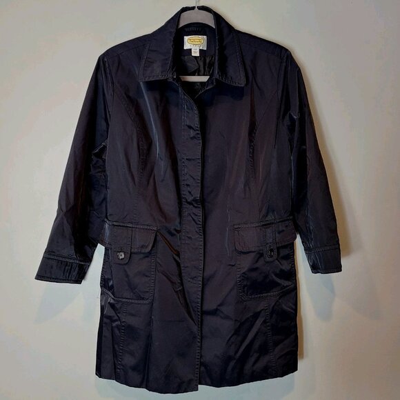 Talbots Coat Womens Sz 24W Nylon Lined Button Front Trench Rain Jacket Black - Picture 1 of 8